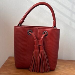 Elegant Red Leather Bag with Tassels